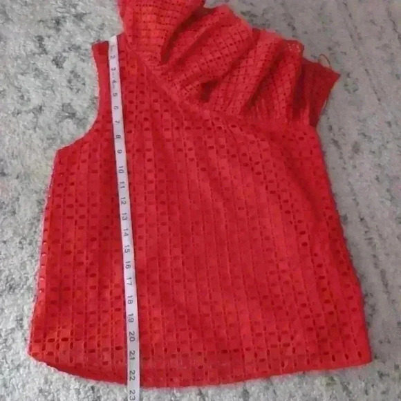 J Crew Women's Red Orange One Shoulder Ruffled Eyelit Top 2 - Picture 13 of 13